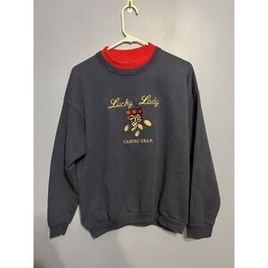 VTG Lucky Lady Casino Gear Sweatshirt Women's Size Petite Large Gambling Fun